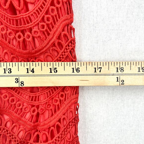 SAYLOR Crochet Lace Short Fern Dress Womens Medium Orange Sleeveless Ruffle Mini - Picture 15 of 16
